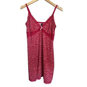 Laura Ashley Red Floral Lace Trimmed Slip‎ Dress L Lingerie Cottagecore Y2K